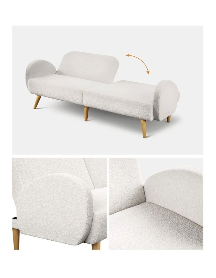 Oikiture Boucle Sofa Bed 3 Seater Recliner Convertible Lounge Couch Sherpa White image 7