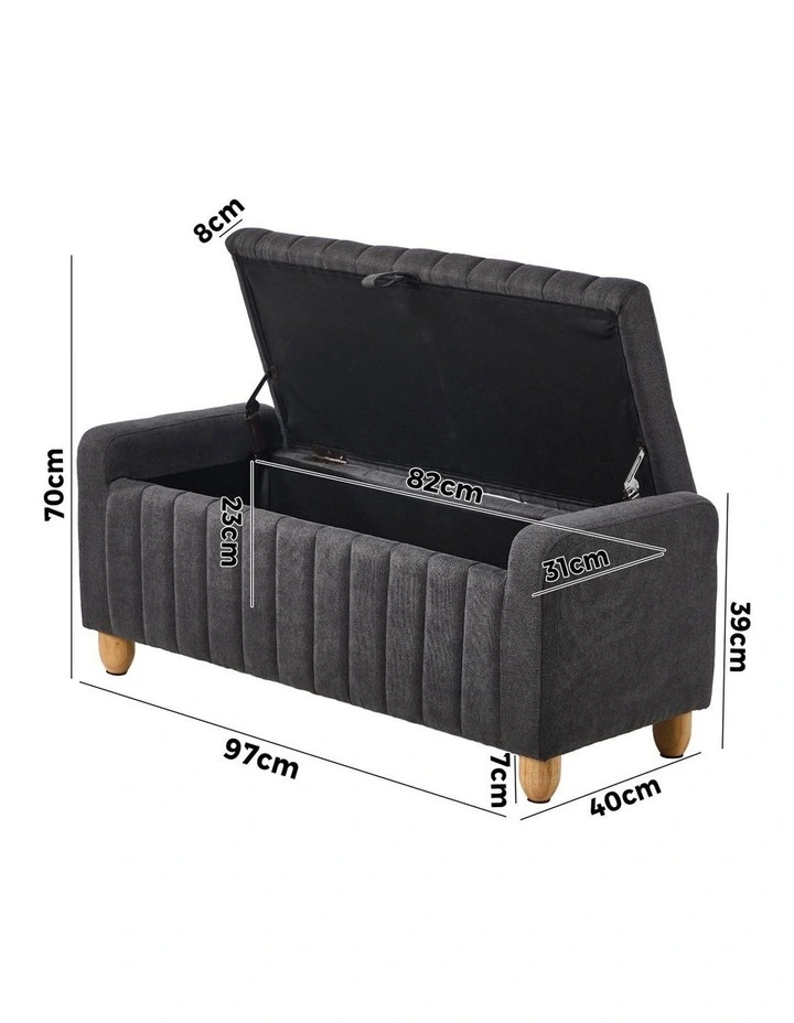 Oikiture Storage Ottoman Couch Footstool Linen Toy Chest Bench Blanket Box Grey image 3