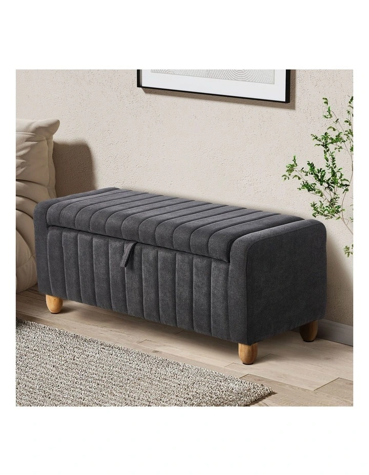 Oikiture Storage Ottoman Couch Footstool Linen Toy Chest Bench Blanket Box Grey image 4