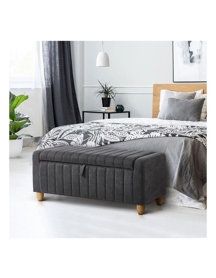 Oikiture Storage Ottoman Couch Footstool Linen Toy Chest Bench Blanket Box Grey image 5