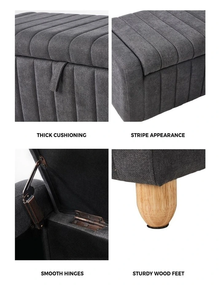 Oikiture Storage Ottoman Couch Footstool Linen Toy Chest Bench Blanket Box Grey image 6