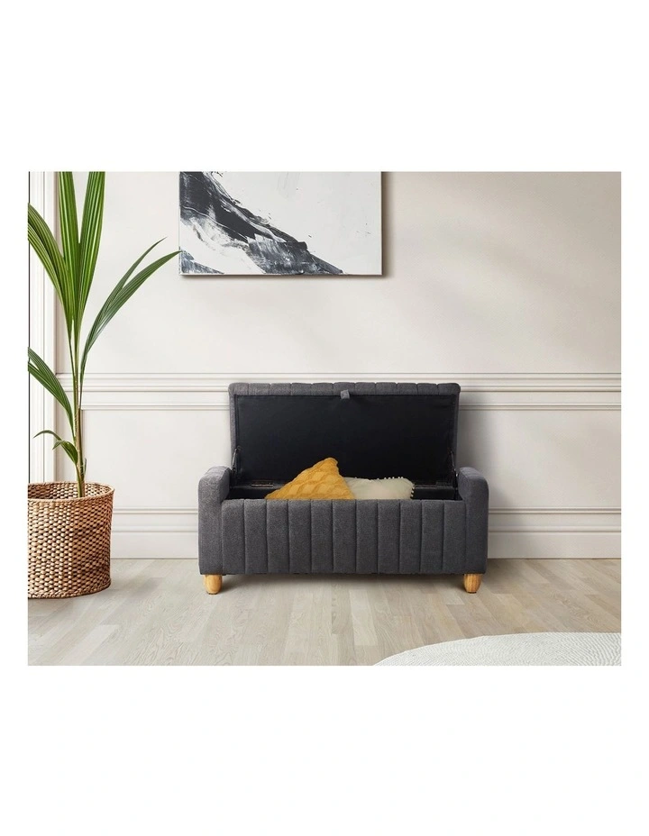 Oikiture Storage Ottoman Couch Footstool Linen Toy Chest Bench Blanket Box Grey image 7