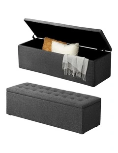 Oikiture Storage Ottoman Blanket Box Foot Stool XL Chest Toy Faux Linen Grey