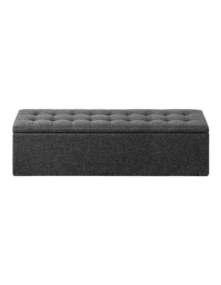 Oikiture Storage Ottoman Blanket Box Foot Stool XL Chest Toy Faux Linen Grey image 2