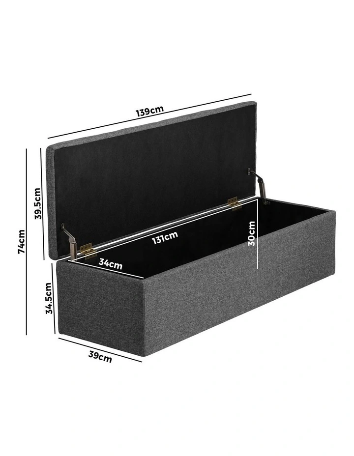 Oikiture Storage Ottoman Blanket Box Foot Stool XL Chest Toy Faux Linen Grey image 3