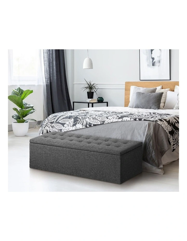 Oikiture Storage Ottoman Blanket Box Foot Stool XL Chest Toy Faux Linen Grey image 5