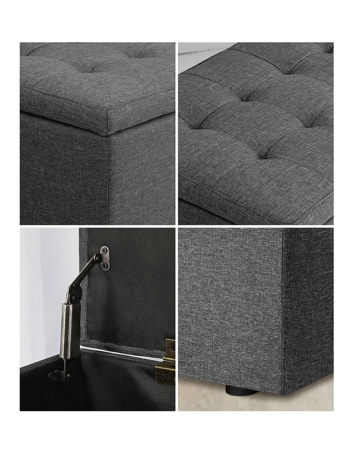 Oikiture Storage Ottoman Blanket Box Foot Stool XL Chest Toy Faux Linen Grey image 6