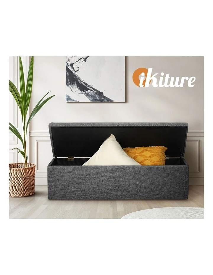 Oikiture Storage Ottoman Blanket Box Foot Stool XL Chest Toy Faux Linen Grey image 7