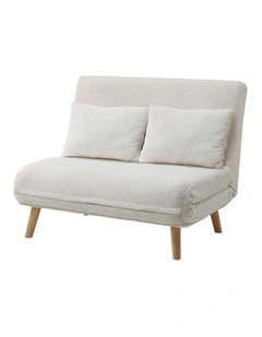 Oikiture Sofa Bed Lounge Chair Sherpa Fabric Recliner Wood Leg Double Seat White
