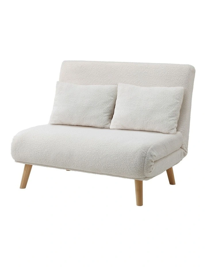 Oikiture Sofa Bed Lounge Chair Sherpa Fabric Recliner Wood Leg Double Seat White image 2