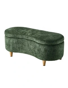 Oikiture Storage Ottoman Cashew Footstool Chenille Chest Bench Blanket Box Green