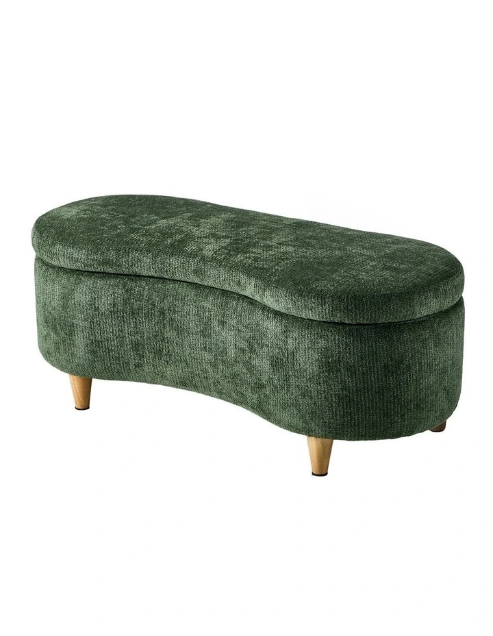 Oikiture Storage Ottoman Cashew Footstool Chenille Chest Bench Blanket Box Green image 1