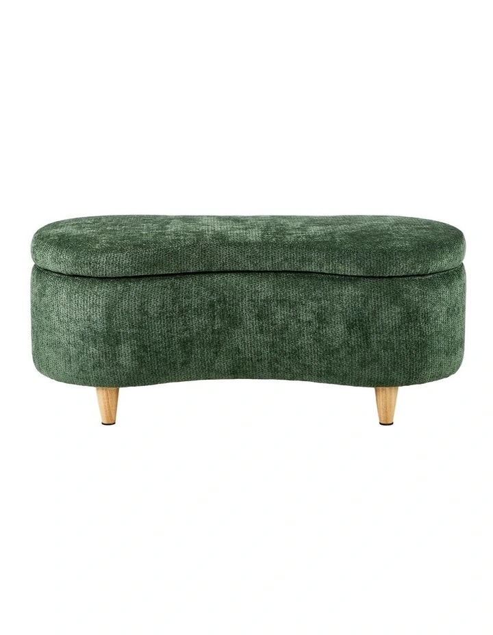 Oikiture Storage Ottoman Cashew Footstool Chenille Chest Bench Blanket Box Green image 2