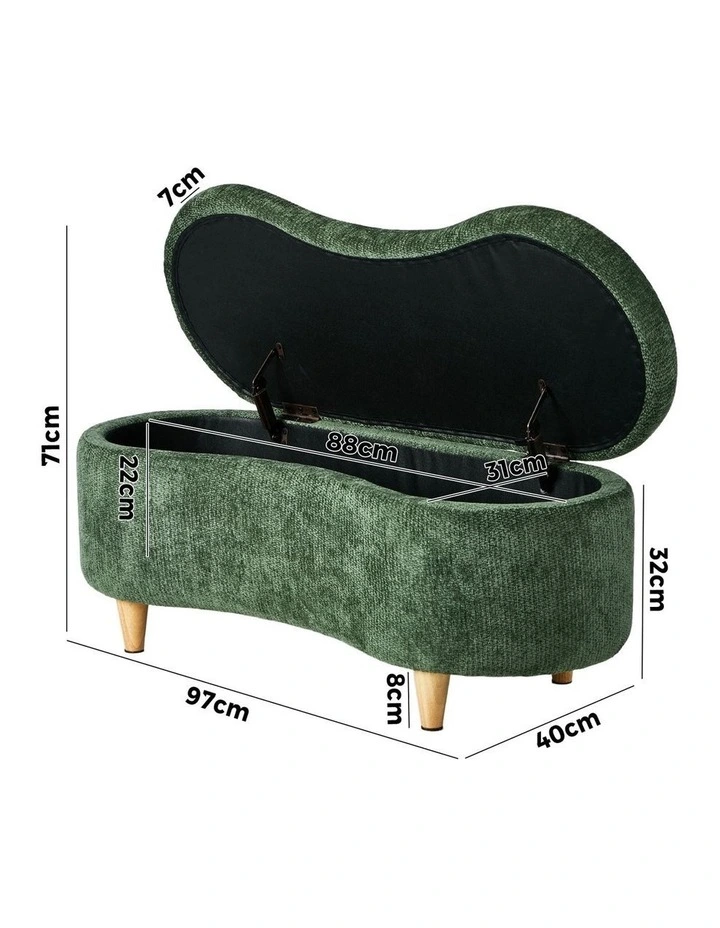 Oikiture Storage Ottoman Cashew Footstool Chenille Chest Bench Blanket Box Green image 3