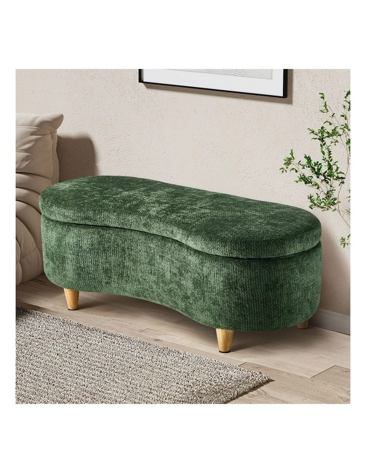 Oikiture Storage Ottoman Cashew Footstool Chenille Chest Bench Blanket Box Green image 4