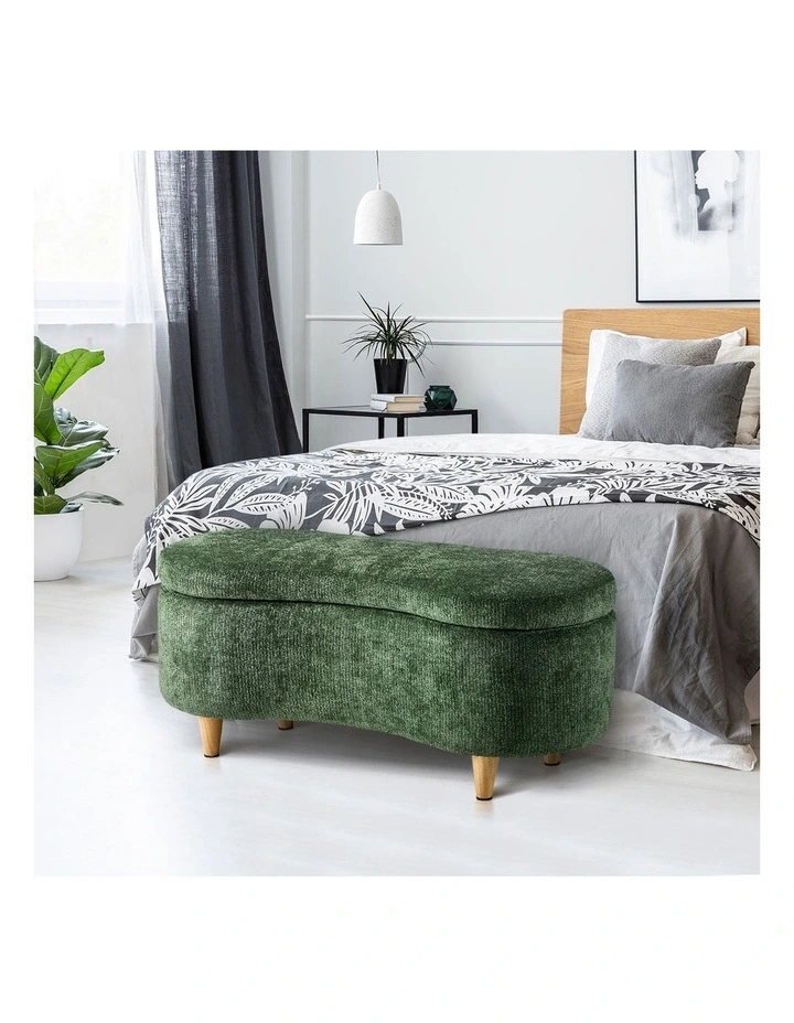 Oikiture Storage Ottoman Cashew Footstool Chenille Chest Bench Blanket Box Green image 5
