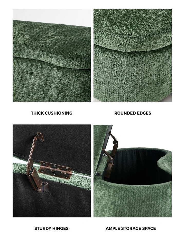 Oikiture Storage Ottoman Cashew Footstool Chenille Chest Bench Blanket Box Green image 6