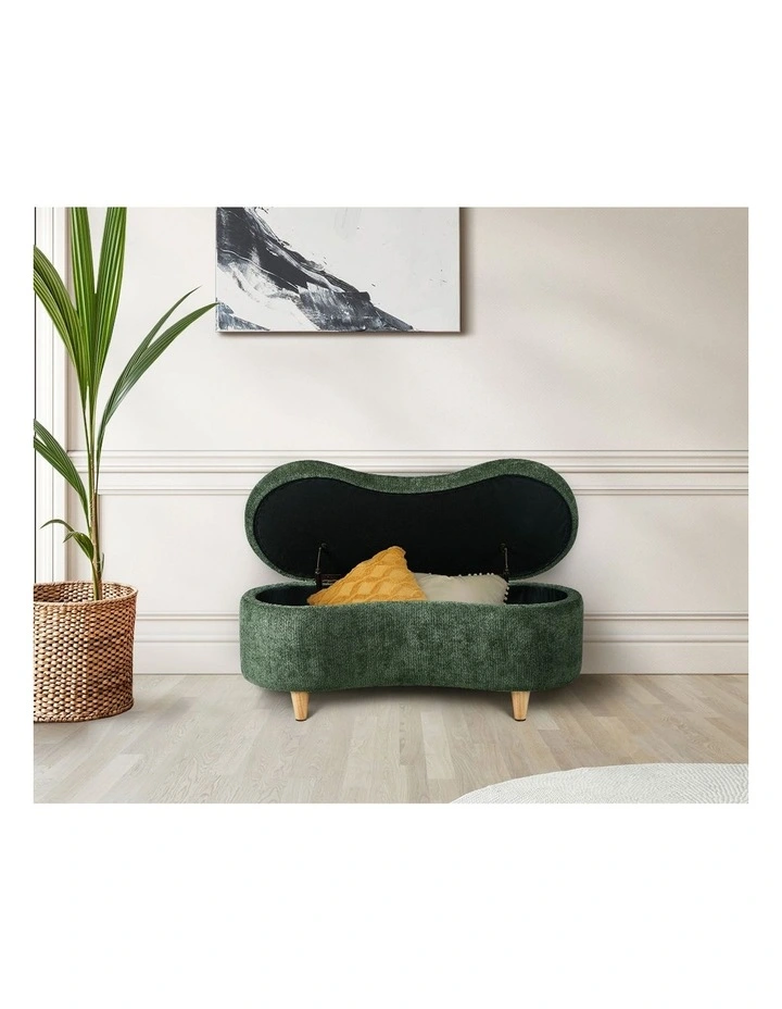 Oikiture Storage Ottoman Cashew Footstool Chenille Chest Bench Blanket Box Green image 7
