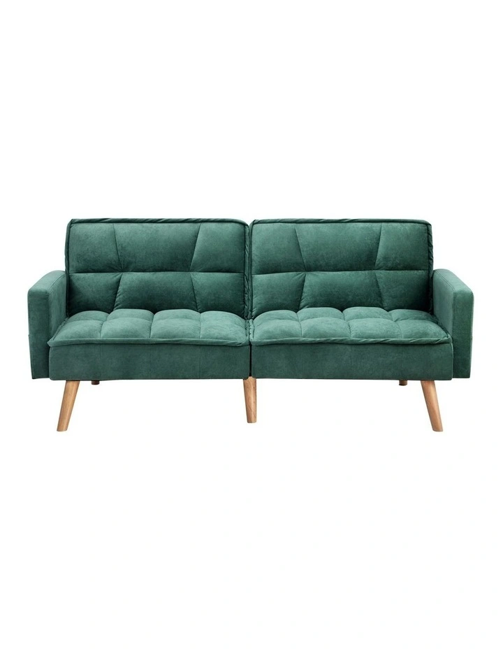 Oikiture Sofa Bed Futon Convertible Velvet Lounge Couch 3-Seater Recliner Green image 2