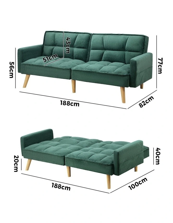 Oikiture Sofa Bed Futon Convertible Velvet Lounge Couch 3-Seater Recliner Green image 3
