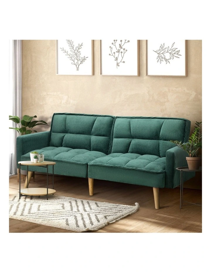 Oikiture Sofa Bed Futon Convertible Velvet Lounge Couch 3-Seater Recliner Green image 4