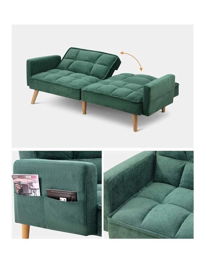 Oikiture Sofa Bed Futon Convertible Velvet Lounge Couch 3-Seater Recliner Green image 7