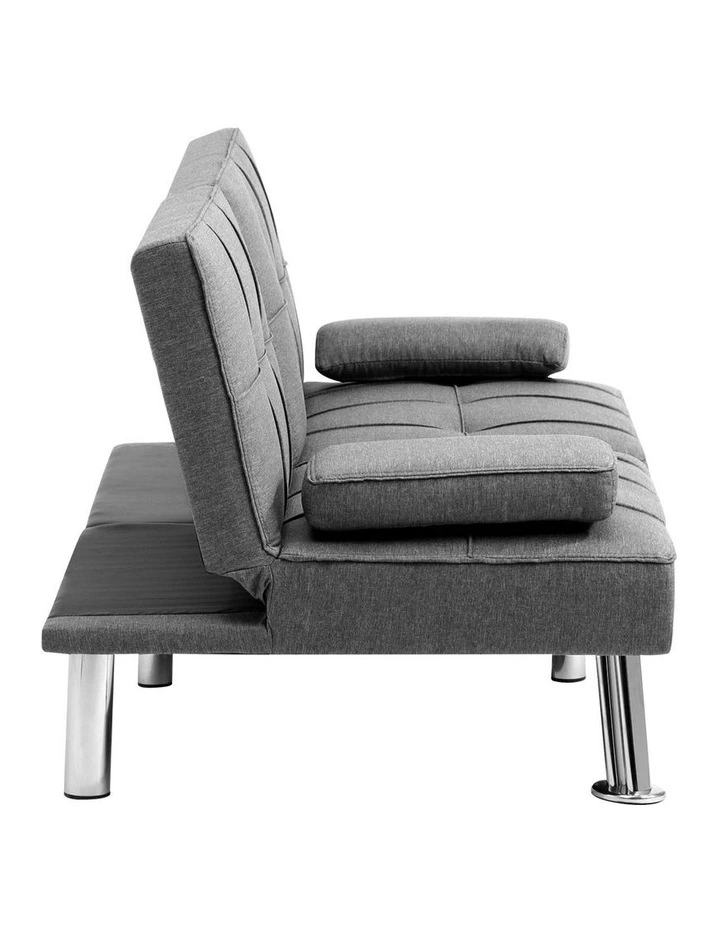 Oikiture Sofa Bed Lounge 3 Seater Futon Couch Beds Recliner Cup Holder Fabric image 2