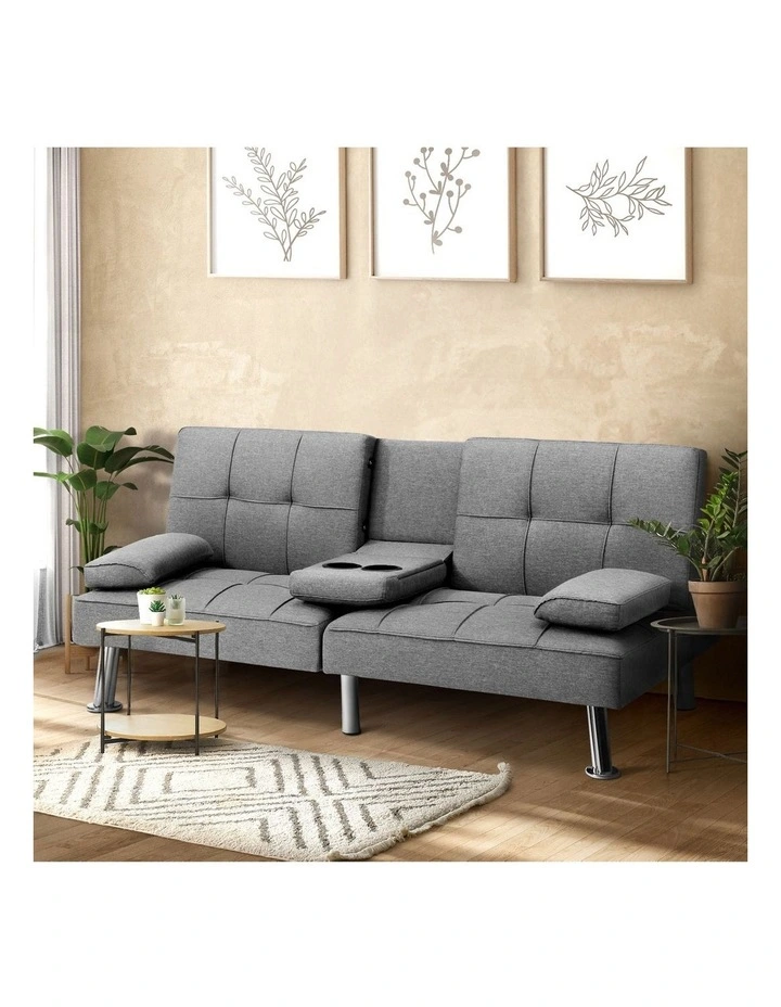 Oikiture Sofa Bed Lounge 3 Seater Futon Couch Beds Recliner Cup Holder Fabric image 4
