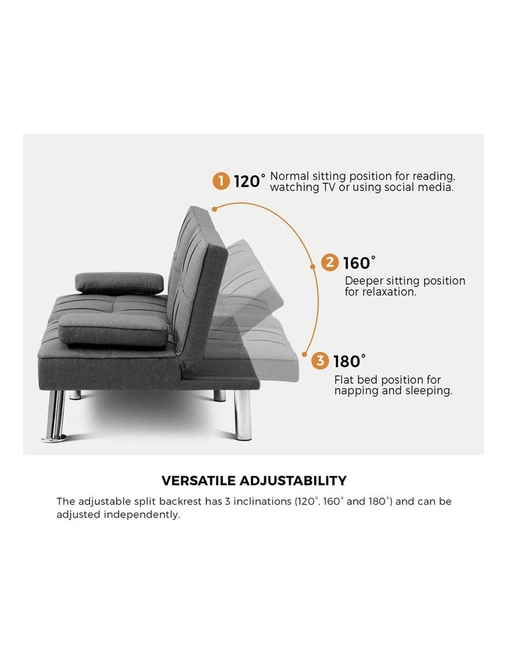 Oikiture Sofa Bed Lounge 3 Seater Futon Couch Beds Recliner Cup Holder Fabric image 6
