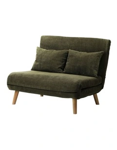 Oikiture Folding Sofa Bed Lounge Chair Corduroy Recliner Wood Leg 2 Seater Green