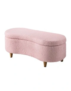 Oikiture Storage Ottoman Cashew Teddy Boucle Chest Bench Blanket Box Stool Pink