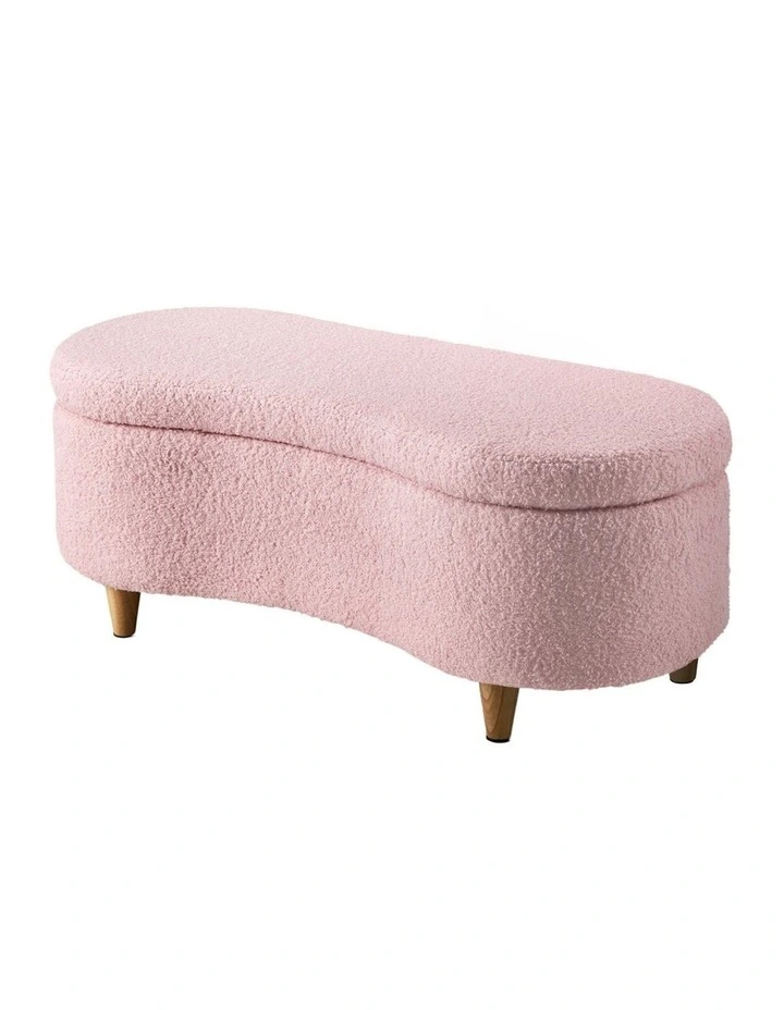 Oikiture Storage Ottoman Cashew Teddy Boucle Chest Bench Blanket Box Stool Pink image 1