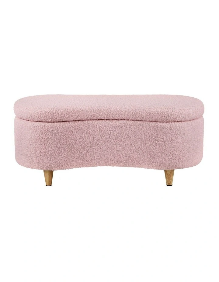 Oikiture Storage Ottoman Cashew Teddy Boucle Chest Bench Blanket Box Stool Pink image 2