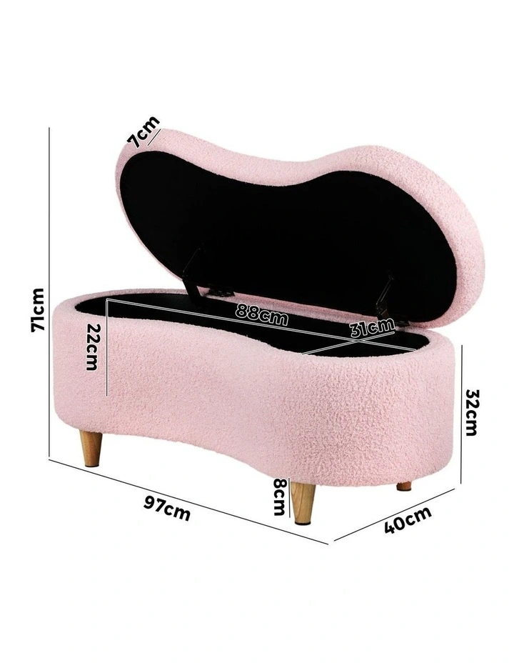 Oikiture Storage Ottoman Cashew Teddy Boucle Chest Bench Blanket Box Stool Pink image 3