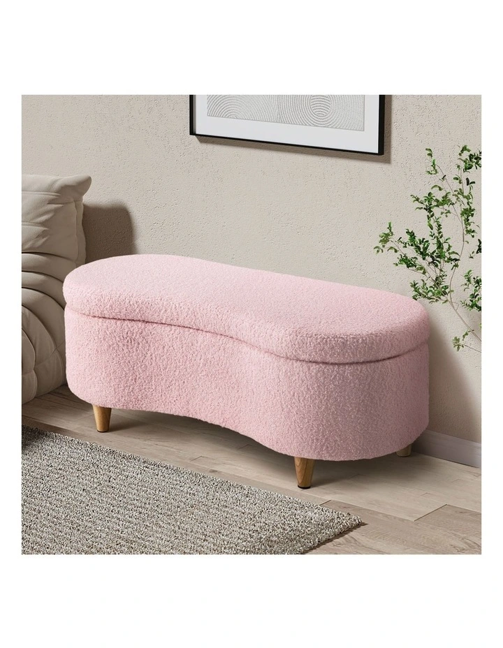 Oikiture Storage Ottoman Cashew Teddy Boucle Chest Bench Blanket Box Stool Pink image 4