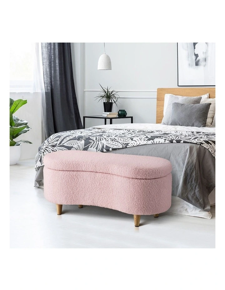 Oikiture Storage Ottoman Cashew Teddy Boucle Chest Bench Blanket Box Stool Pink image 5