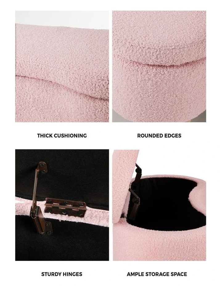 Oikiture Storage Ottoman Cashew Teddy Boucle Chest Bench Blanket Box Stool Pink image 6