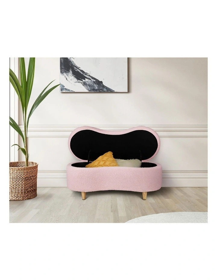 Oikiture Storage Ottoman Cashew Teddy Boucle Chest Bench Blanket Box Stool Pink image 7