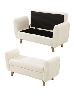 Oikiture Storage Ottoman Blanket Box Arm Foot Stool Couch Large Sherpa White