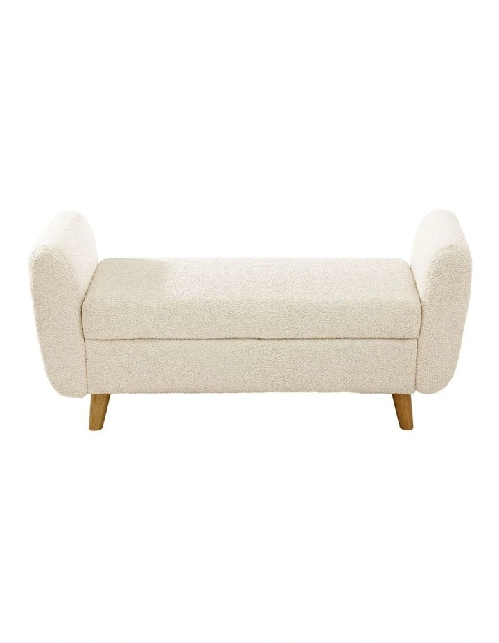 Oikiture Storage Ottoman Blanket Box Arm Foot Stool Couch Large Sherpa White image 2