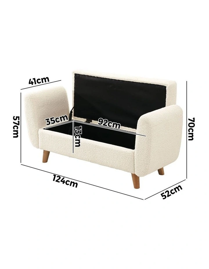 Oikiture Storage Ottoman Blanket Box Arm Foot Stool Couch Large Sherpa White image 3