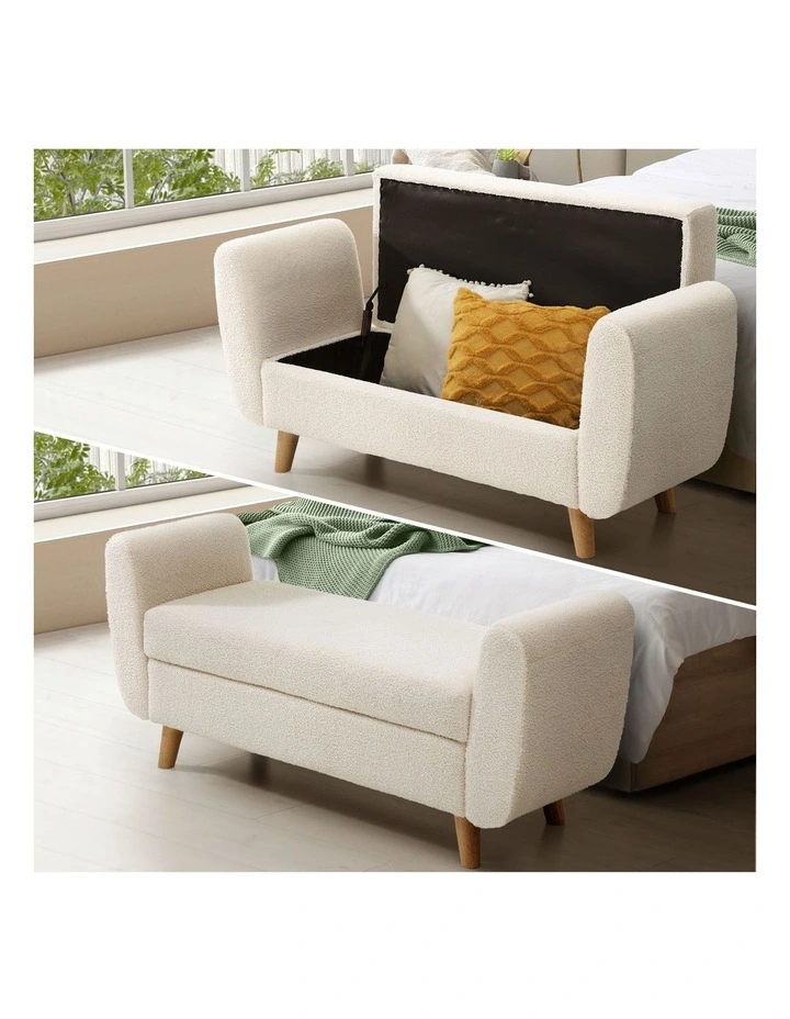 Oikiture Storage Ottoman Blanket Box Arm Foot Stool Couch Large Sherpa White image 4
