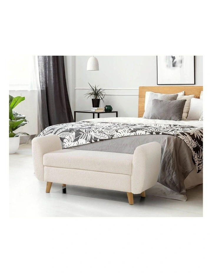 Oikiture Storage Ottoman Blanket Box Arm Foot Stool Couch Large Sherpa White image 5
