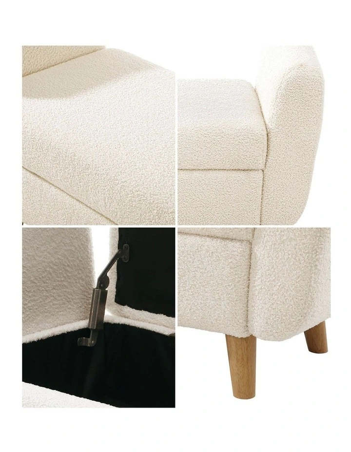 Oikiture Storage Ottoman Blanket Box Arm Foot Stool Couch Large Sherpa White image 6