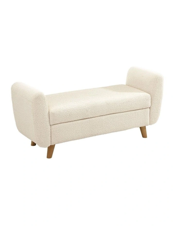 Oikiture Storage Ottoman Blanket Box Arm Foot Stool Couch Large Sherpa White image 7