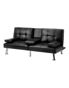 Oikiture Sofa Bed Lounge Leather 3 Seater Futon Couch Beds Sofabeds Cup Holder