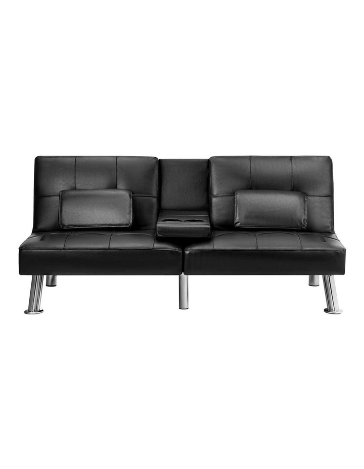Oikiture Sofa Bed Lounge Leather 3 Seater Futon Couch Beds Sofabeds Cup Holder image 2