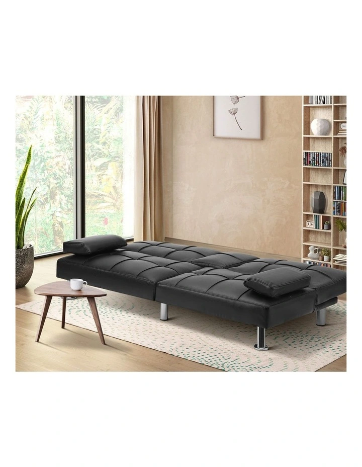Oikiture Sofa Bed Lounge Leather 3 Seater Futon Couch Beds Sofabeds Cup Holder image 5