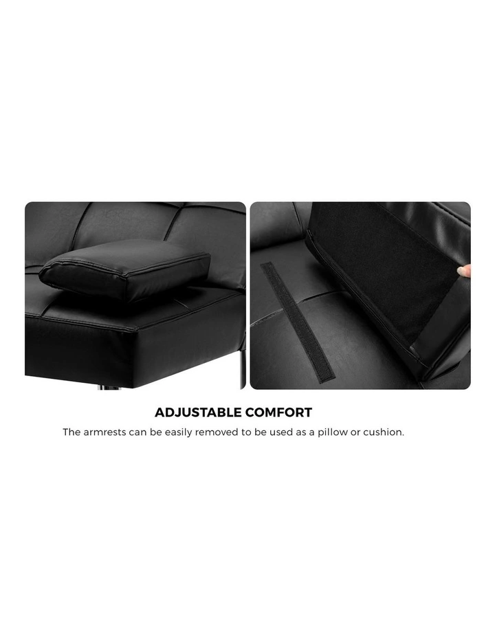 Oikiture Sofa Bed Lounge Leather 3 Seater Futon Couch Beds Sofabeds Cup Holder image 7