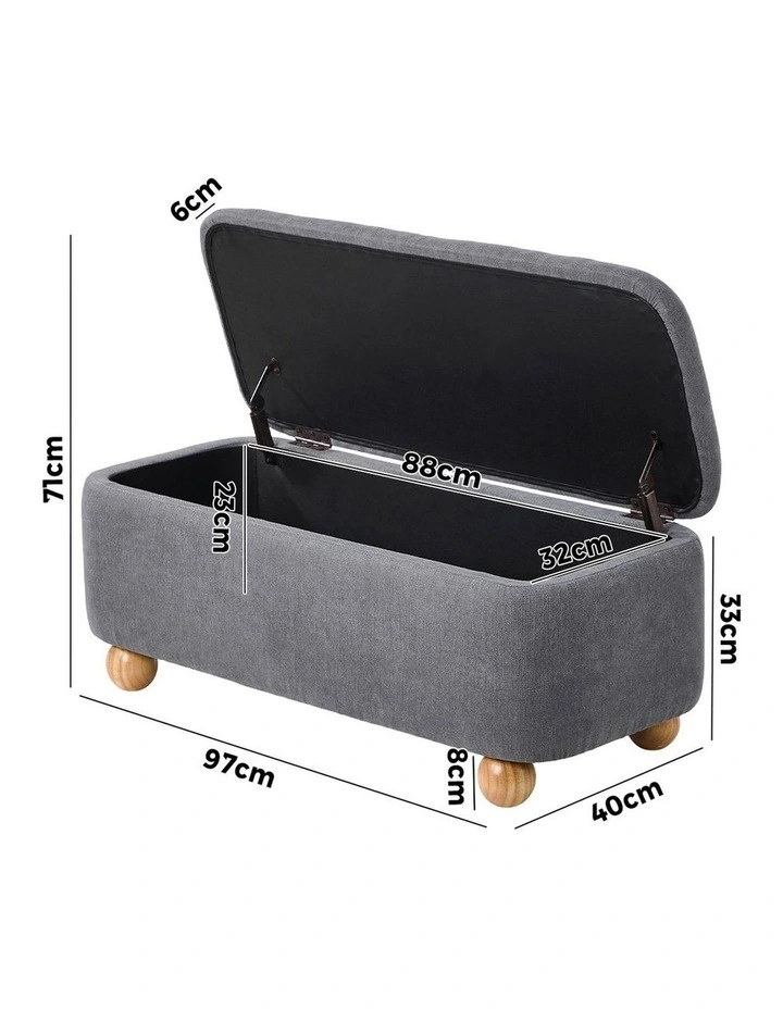 Oikiture Storage Ottoman Ball Foot Stool Linen Fabric Couch Bench Blanket Box image 3